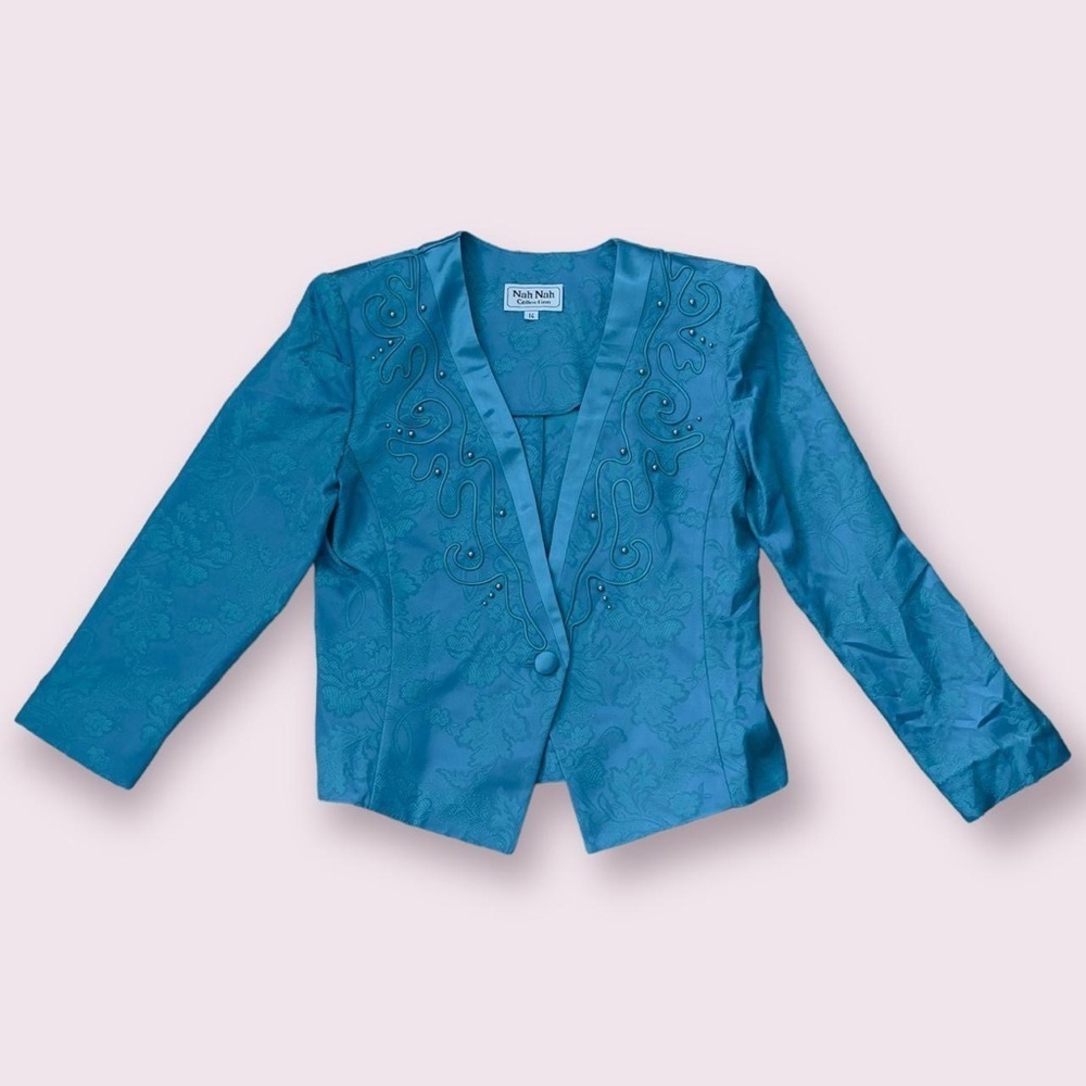 Vintage silky 80s blazer with funky appliqués